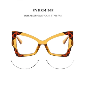 Detail von Cateye-Brillengestellen mit gelbem Transluzent- und Leopardenmuster-Finish