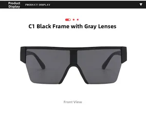 Vue de face des lunettes de soleil de cyclisme carrées C1 avec monture noire et gris