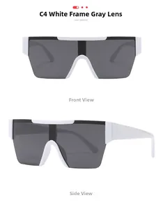Vue détaillée des lunettes de soleil carrées blanches avec verres gris sous plusieurs angles