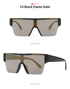 Vues de face et de profil de lunettes de soleil sans monture avec verres teintés dorés