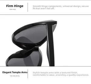 Detail view of reinforced metal hinge and elegant textured temple on cat-eye sunglasses