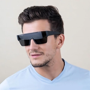 Fashionable black shield square cycling sunglasses for men and women on model