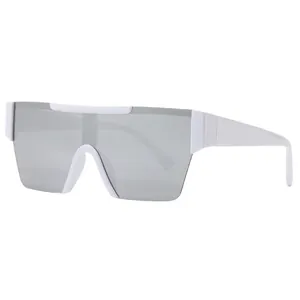 Modern white square shield sunglasses with silver mirrored lenses for outdoor cycling