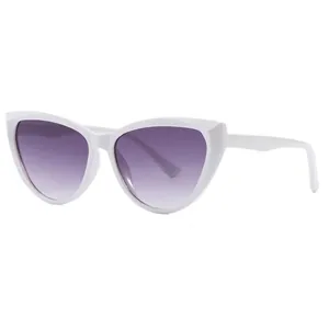 Elegant cat-eye sunglasses with white polished frames and purple gradient lenses
