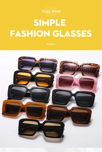 Matrix display of oversized square sunglasses in multiple colors and frame textures