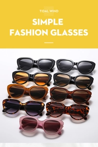 Detailed flat lay of cat-eye sunglasses in various colors showing frame and lens options
