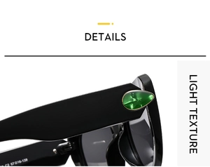 Detail of cat eye sunglasses temple with green teardrop marble inlay and golden trim
