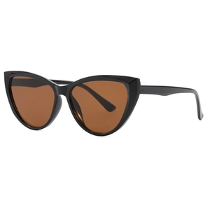 Retro-Cat-Eye-Sonnenbrille mit glänzend schwarzem Rahmen und dunkelbraunen Gläsern