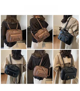 Collage of high-quality PU leather vintage backpacks in brown and black styles
