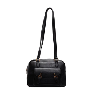 Mochila clásica de cuero PU negro con hebillas doradas y correas dobles para hombros