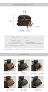 Detaillierte Größenangaben und Materialinfo für die Vintage PU-Leder Aktentasche