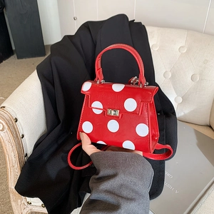 Vintage Polka Dot PU Leather Mini Handbag For Women Stylish Crossbody Bag With Metal Lock Clasp And Adjustable Single Strap