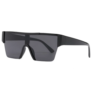 Lunettes de soleil futuristes sans monture avec grand verre noir et larges branches