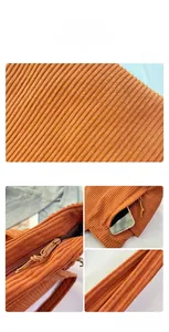 Detailansicht der Cord-Tragetasche mit gestreifter Textur, Reißverschluss und Tasche