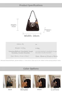 Detailed size specifications and color variants of the versatile PU leather tote bag