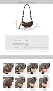 Detailed size specifications and color comparison of the half-moon PU leather crossbody bag