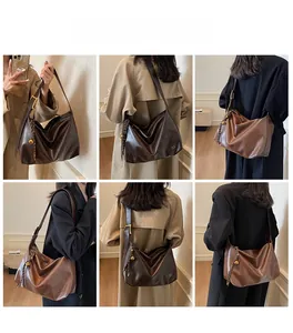 Detailed views of the large capacity crossbody tote bag with adjustable shoulder straps