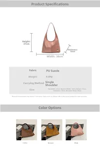Detailed size specifications and color options for the large matte PU tote bag