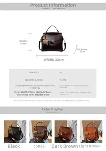 Brown vintage PU leather handbag size guide and material specifications overview