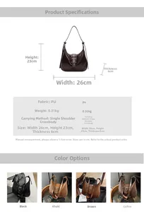 Dimensioni dettagliate della borsa hobo retrò: larghezza 26 cm e altezza 23 cm