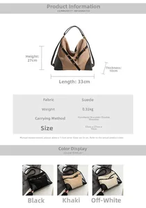 Detailed dimensions and specifications for the large suede multi-way shoulder bag