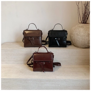 Retro polished leather small square bags in caramel brown, classic black, and deep burgundy