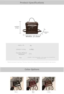 Detailed size specifications and color guide for the vintage PU leather backpack