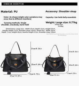 Size chart showing large and small crocodile pattern tote bags with dimensions in cm