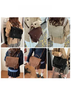 Collage of four vintage matte backpack colors showing crossbody and handheld styling