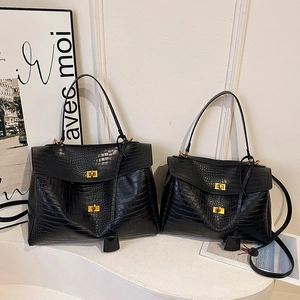 Elegant retro black crocodile pattern handbags in two sizes for stylish women's commute