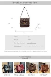 Detailed size guide for retro PU shoulder bag showing dimensions and four colors