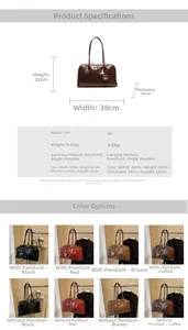 Detailed size chart and multi-color options for the rectangle PU shoulder handbag