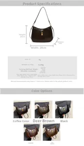 Detailed dimension guide and color options for the stylish PU leather half-moon crossbody bag