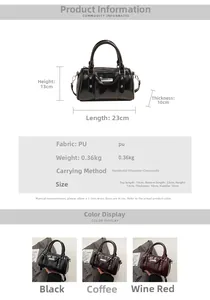 Size chart showing 23cm length and specifications for the PU cylinder shoulder bag
