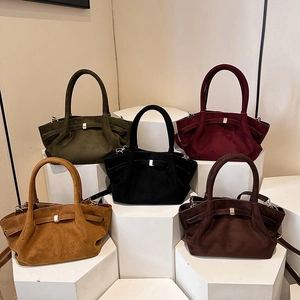 Frosted suede tote bag with bow detail available in five retro colors for women