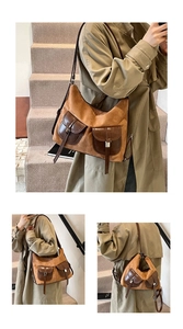 Vintage motorcycle style women backpack multi pocket suede brown casual commute daily bag
