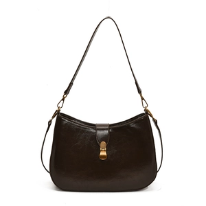 Retro dark brown crossbody shoulder bag with golden hardware buckle and leather texture