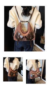 Vintage motorcycle style women backpack retro casual large capacity shoulder bag multi-pocket