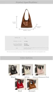Size specifications for women's large bow tote bag in five stylish colors
