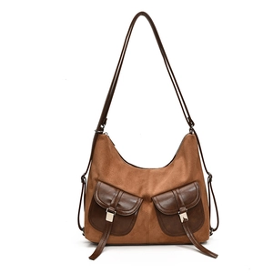 Vintage women backpack multi-pocket shoulder bag brown casual large capacity daily tote