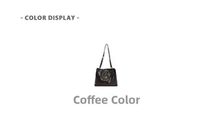 Detail view of coffee brown leather tote bag featuring a metal twist lock and slim shoulder strap