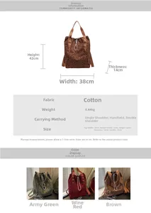 Size guide for leopard print tote bag with 38x14x42cm dimensions and fabric material details