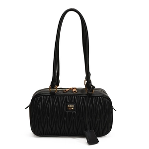 Retro women large capacity black pleated shoulder underarm pillow bag fashion casual handbag