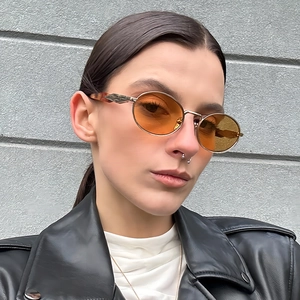 Vintage Oval Metal Frame Sunglasses UV400 Protection Retro Trendy Streetwear Style Eyewear For Men And Women