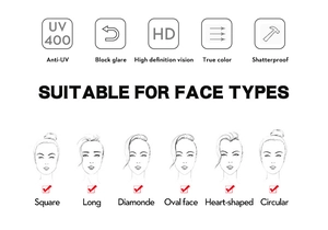 Infographic showing UV400 protection and face shape guide for oversized sunglasses