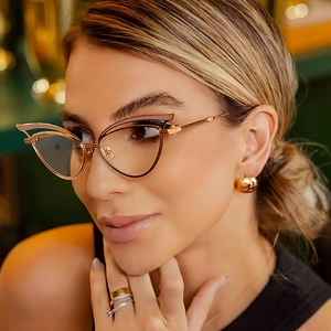 Cat Eye Sonnenbrille Damen Metall Hohlrahmen UV400 Schutz Vintage Mode Retro Outdoor Reise Brillen