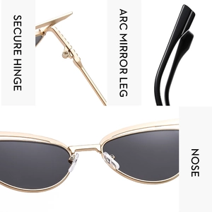 Detailansicht der goldenen Metall-Sonnenbrille mit Scharnier, Bügel und Nasenpads