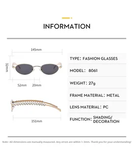 Detaillierte Größentabelle für Retro-Oval-Metallsonnenbrille mit Maßen und Details