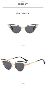 Detaillierte Vorder- und Seitenansicht der Gold Metall Katzenaugen-Sonnenbrille