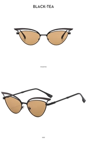 Detailansicht der Cateye-Sonnenbrille mit schwarzen Rahmen und braunen Gläsern